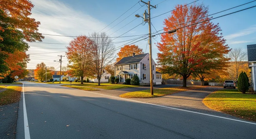 Town common and country road in Belchertown, Massachusetts
